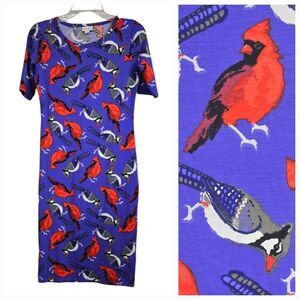 LuLaRoe NEW Red Cardinal Blue Jay Julia Purple Sheath Pencil‎ Dress Bird Print